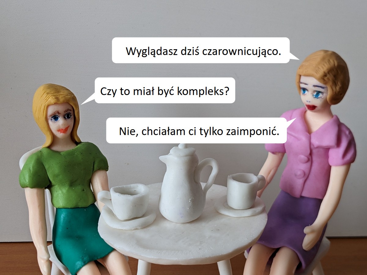 Dowcipy o blondynkach. Rozmowy blondynek. <p>
	 </p>
<div>
	Rozmawiają dwie blondynki:</div>
<div>
	- Wyglądasz dziś czarownicująco - mówi pierwsza</div>
<div>
	- Czy to miał być kompleks? - pyta druga</div>
<div>
	- Nie, chciałam ci tylko zaimponić - odpowiada pierwsza!</div>